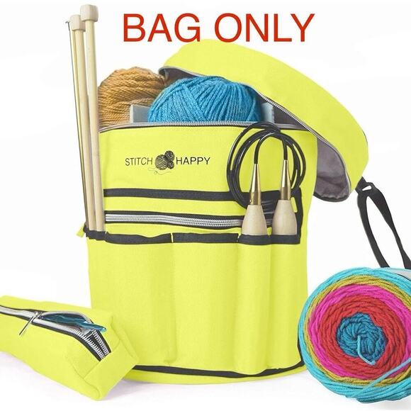 NEW Knitting Bag Crochet Yarn Pockets YELLOW Zippers Shoulder Strap Storage - Picture 3 of 6
